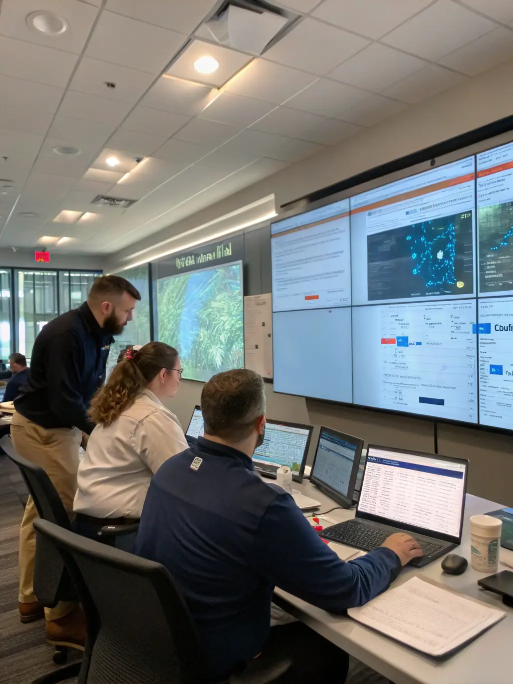 A compelling image of a crisis communication team working diligently to address a public relations challenge, highlighting their expertise and responsiveness.